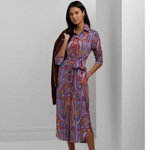 Polo‎ Ralph Lauren Multicolor Paisley Long Sleeve Shirtdress. Size 2 NWT